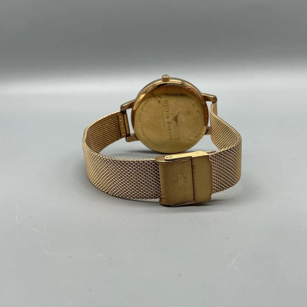 OLIVIA BURTON Rose Gold Mesh Bracelet Watch with White Dial
